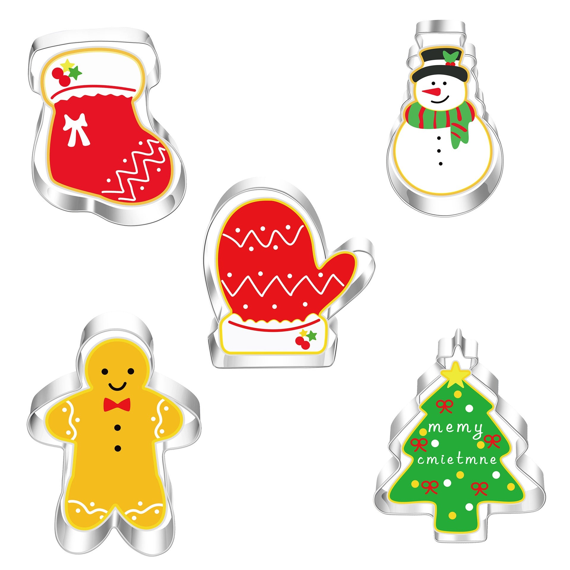 5 Pce Christmas Tree Snowman Snowflake Reindeer Cookie Biscuit Stainless Steel Cutters Molds