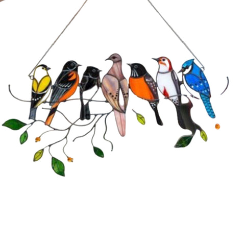 Bird On Branch Stained Glass Look Acrylic Suncatcher Window Ornament