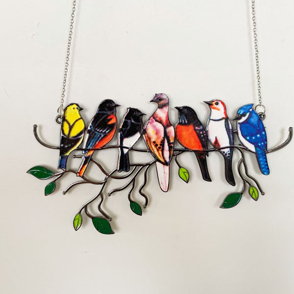 Bird On Branch Stained Glass Look Acrylic Suncatcher Window Ornament