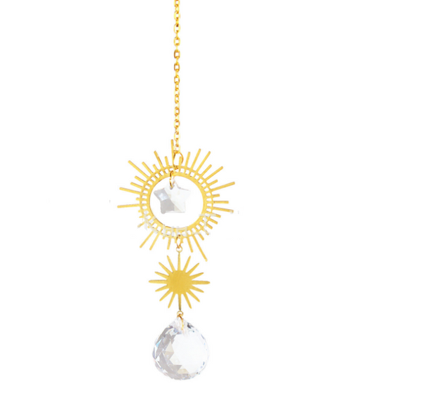 Moon Star Sun Crystal Suncatcher Ornament Window Decoration Gold