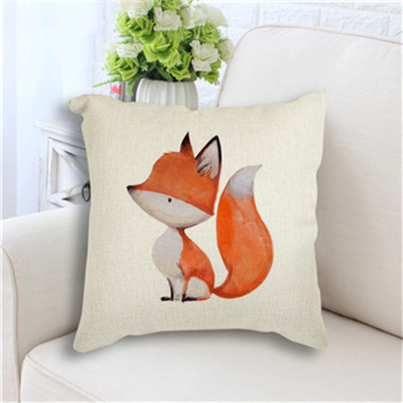 Cute Fox Rabbit Print Linen Look Nursery Kids Bedroom Cushion Cover Square 45cm