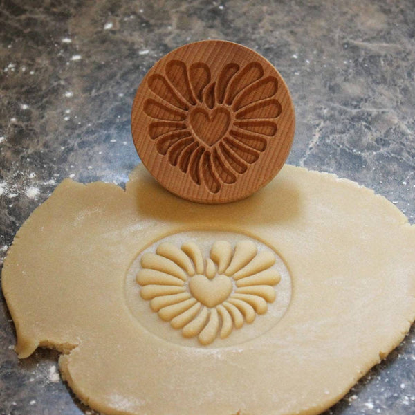 Beechwood Wooden Mandala Flower Floral Spiral Biscuit Cookie Embossing Stamp Mold