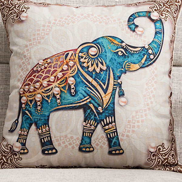 Elephant Design Linen Look Cushion Cover Square 45cm