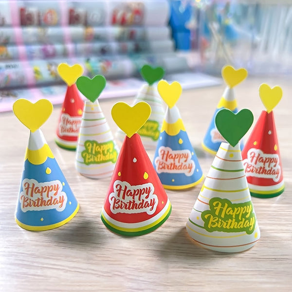9 Pce Happy Birthday Paper Hat Cake Decoration Set