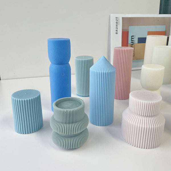 Striped Ribbed Cylindrical Column Silicone Mold Mould Candle Epoxy Resin Soap