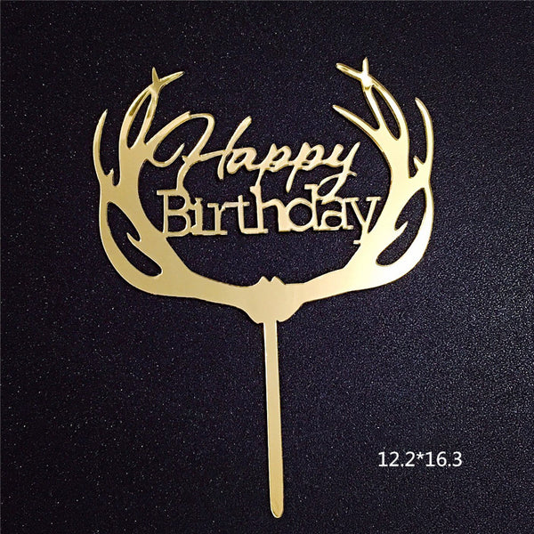 Happy Birthday Bear Heart Love Acrylic Cake Topper Decoration Black Gold Silver Pink