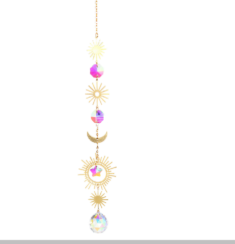 Moon Star Sun Crystal Suncatcher Ornament Window Decoration Gold
