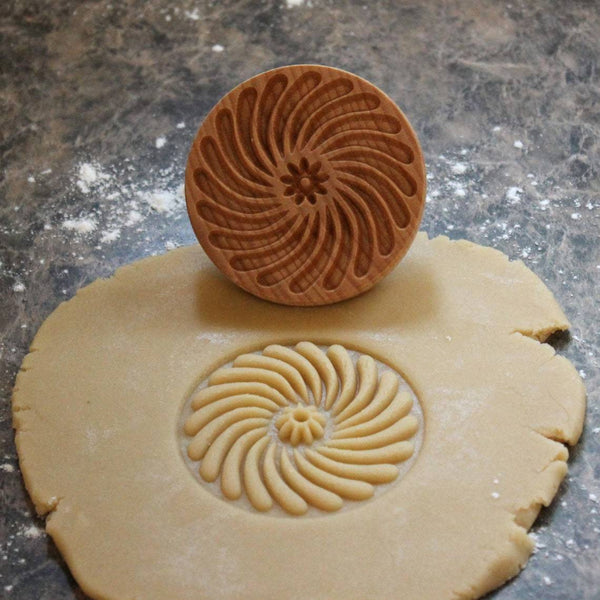 Beechwood Wooden Mandala Flower Floral Spiral Biscuit Cookie Embossing Stamp Mold