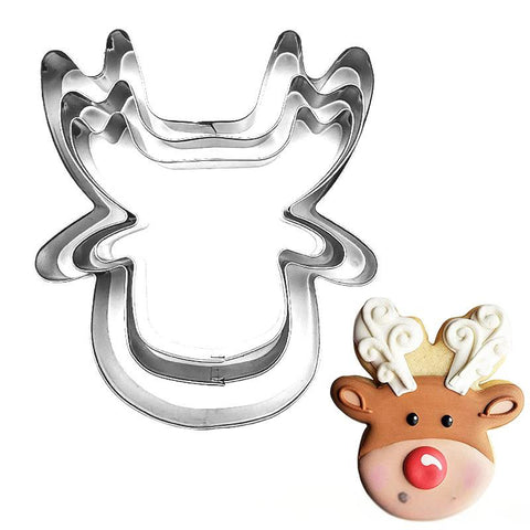 3 Pce Christmas Reindeer Cookie Biscuit Cutter Mold Stainless Steel