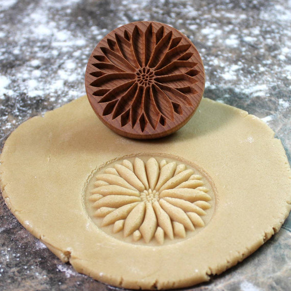 Beechwood Wooden Mandala Flower Floral Spiral Biscuit Cookie Embossing Stamp Mold