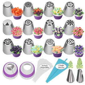 27 Pce Russian Piping Icing Pastry Nozzles Tips Flower Leaf Bags Cake Decorating