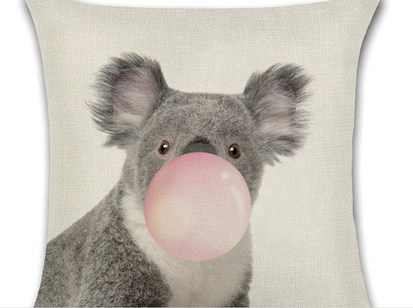 Animals Blowing Bubblegum Cushion Cover Square 45cm Zebra Koala Giraffe Deer