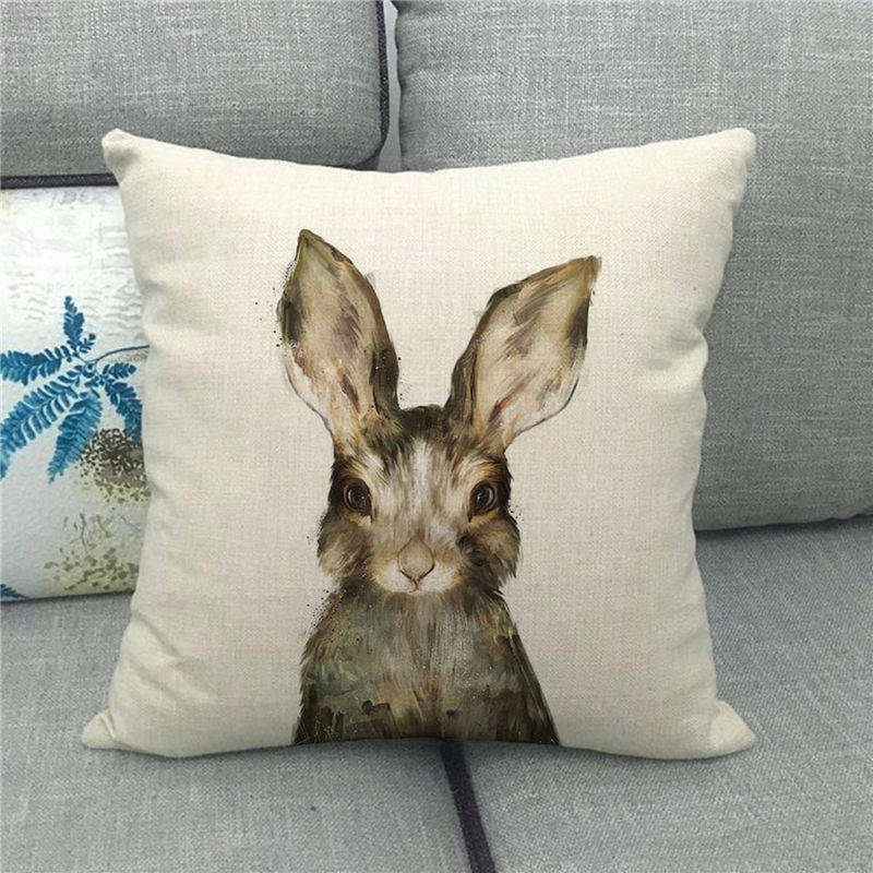 Watercolour Baby Animal Bear Fox Rabbit Racoon Cushion Cover Square 45cm