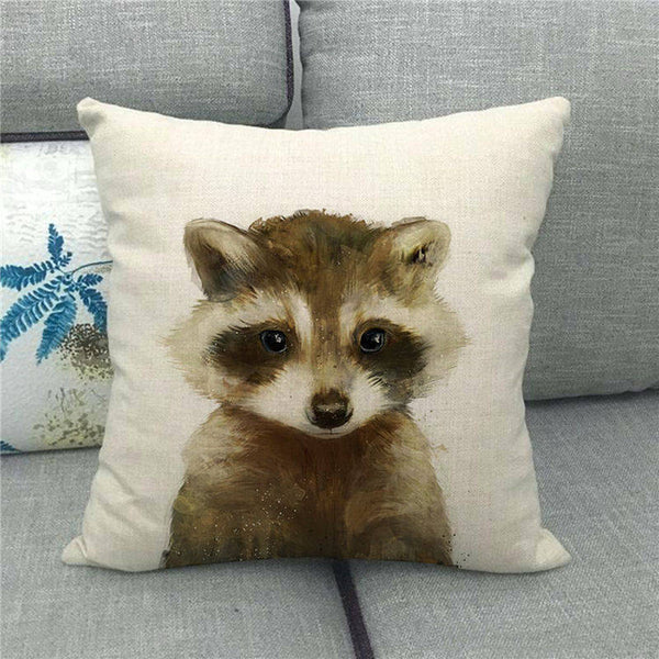 Watercolour Baby Animal Bear Fox Rabbit Racoon Cushion Cover Square 45cm