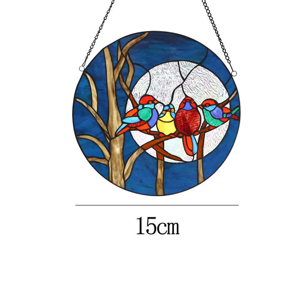 Four Birds Stained Glass Look Acrylic Suncatcher Window Ornament 15cm