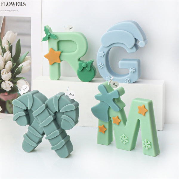 Christmas Alphabet 26 English Capital Letters Silicone Mold Mould Candle Epoxy Resin Soap