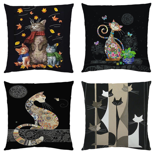 Whimsical Cat Series Cushion Cover Linen Look Velvet Square 45cm