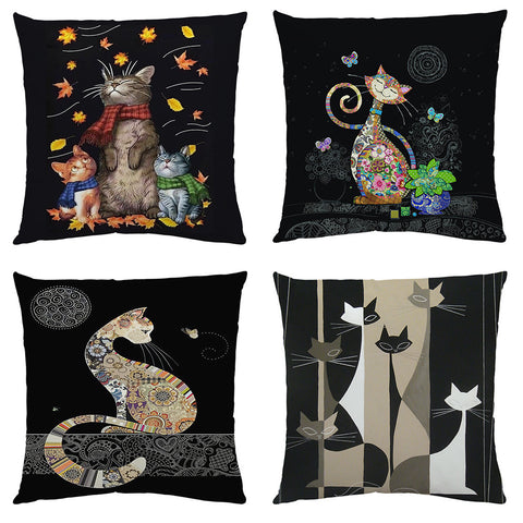 Whimsical Cat Series Cushion Cover Linen Look Velvet Square 45cm