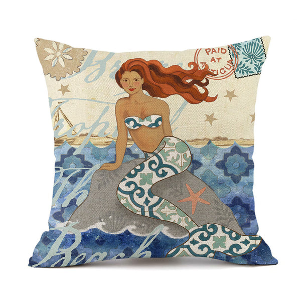 Ocean Mermaid Linen Look Cushion Cover Square 45cm
