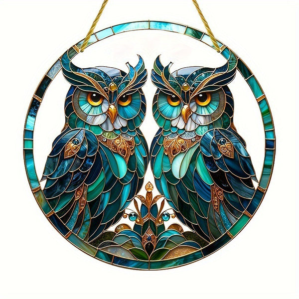 Stained Glass Look Acrylic Green Owl Suncatcher Sun Catcher 20cm