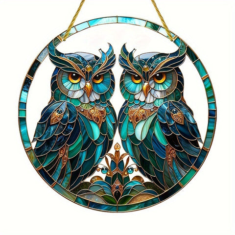 Stained Glass Look Acrylic Green Owl Suncatcher Sun Catcher 20cm