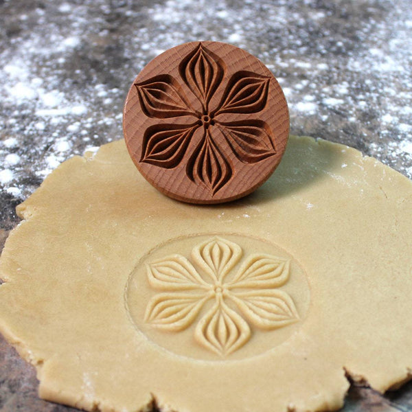 Beechwood Wooden Mandala Flower Floral Spiral Biscuit Cookie Embossing Stamp Mold