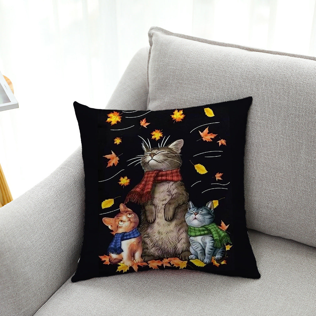 Whimsical Cat Series Cushion Cover Linen Look Velvet Square 45cm