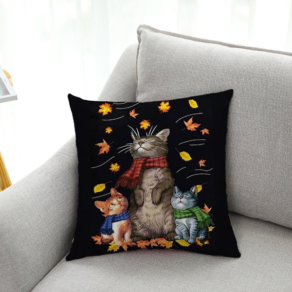 Whimsical Cat Series Cushion Cover Linen Look Velvet Square 45cm