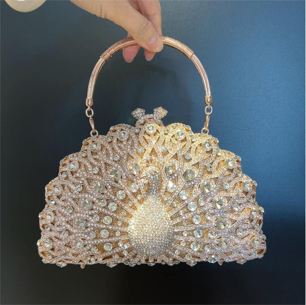 Peacock Rhinestone Crystal Evening Party Wedding Top Handle Bag Handbag