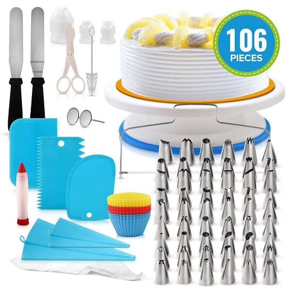 106 Pce Piping Icing Nozzles Tips Bags Turntable Scrapers Cake Cupcake Decorating