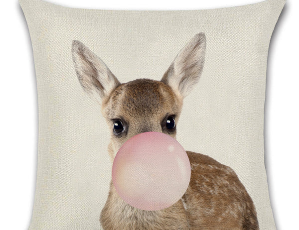 Animals Blowing Bubblegum Cushion Cover Square 45cm Zebra Koala Giraffe Deer