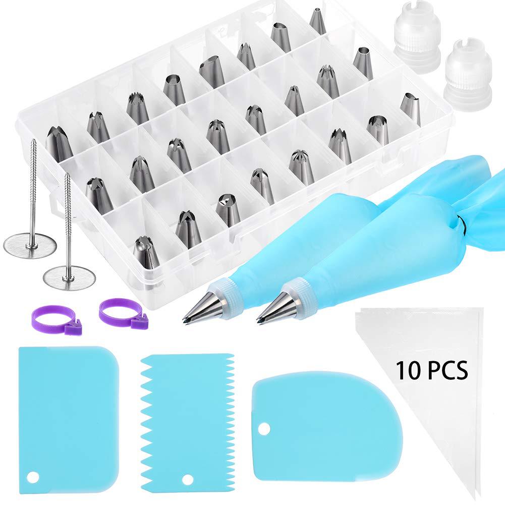 46 Pce Piping Icing Nozzles Tips Bags Scrapers Flower Nails Cake Cupcake Decorating