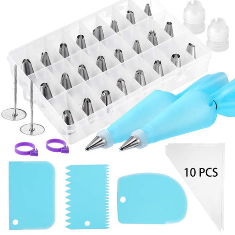 46 Pce Piping Icing Nozzles Tips Bags Scrapers Flower Nails Cake Cupcake Decorating
