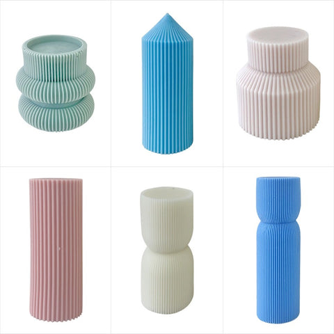 Striped Ribbed Cylindrical Column Silicone Mold Mould Candle Epoxy Resin Soap