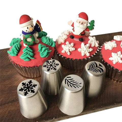 4 Piece Stainless Steel Christmas Cake Cupcake Decoration Icing Nozzle Set