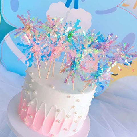 Happy Birthday Smiley Face Flag Bear Candle Rain Silk Cake Toppers Decoration