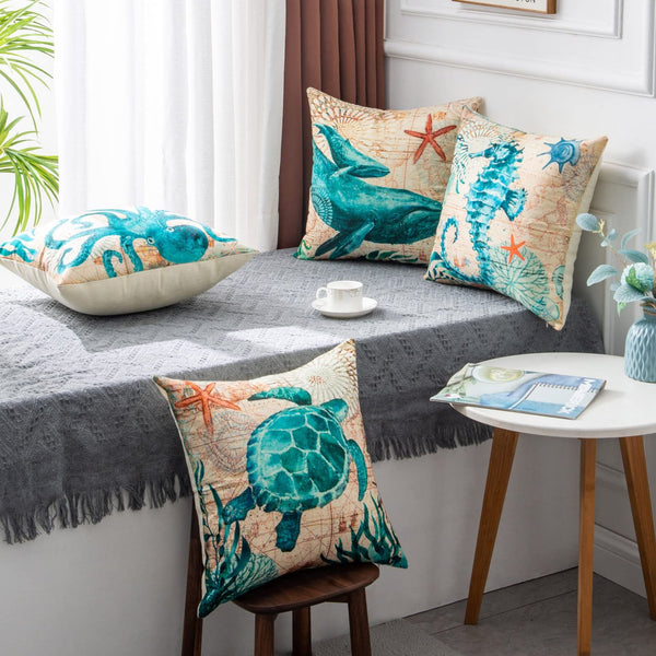 Marine Sea Animal Mermaid Theme Vintage Style Printed Cushion Covers Square 45cm