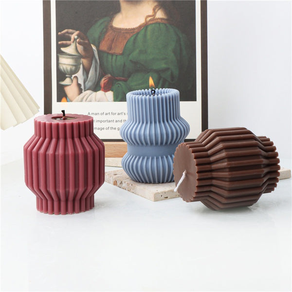 Striped Ribbed Column Pillar Silicone Mold Mould Candle Epoxy Resin Soap 4 Designs