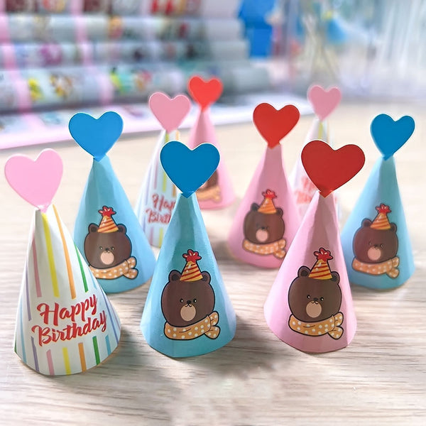 9 Pce Happy Birthday Paper Hat Cake Decoration Set