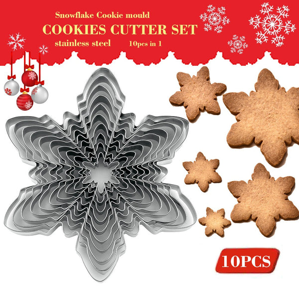 10 Pce Christmas Snowflake Biscuit Cookie Cutter Mold Stainless Steel