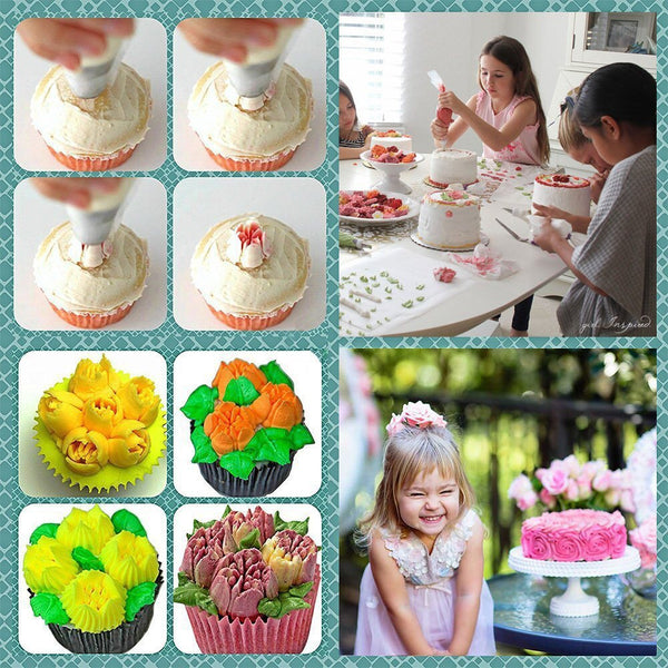 58 Pce Piping Icing Nozzles Tips Bags Flower Nails Cake Cupcake Decorating Set