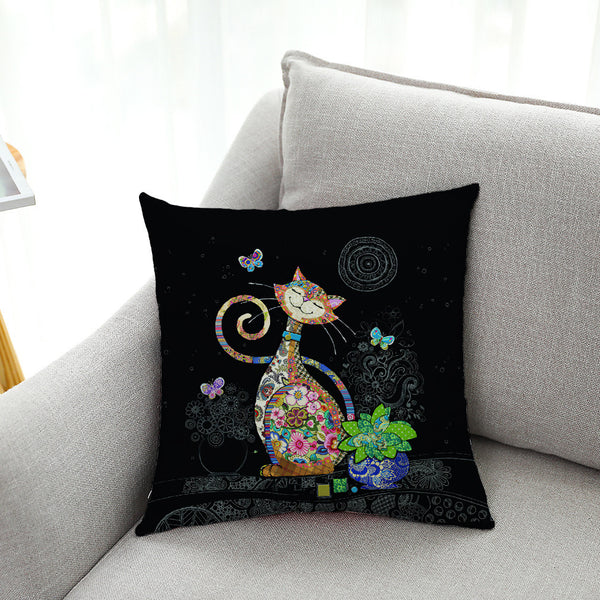 Whimsical Cat Series Cushion Cover Linen Look Velvet Square 45cm