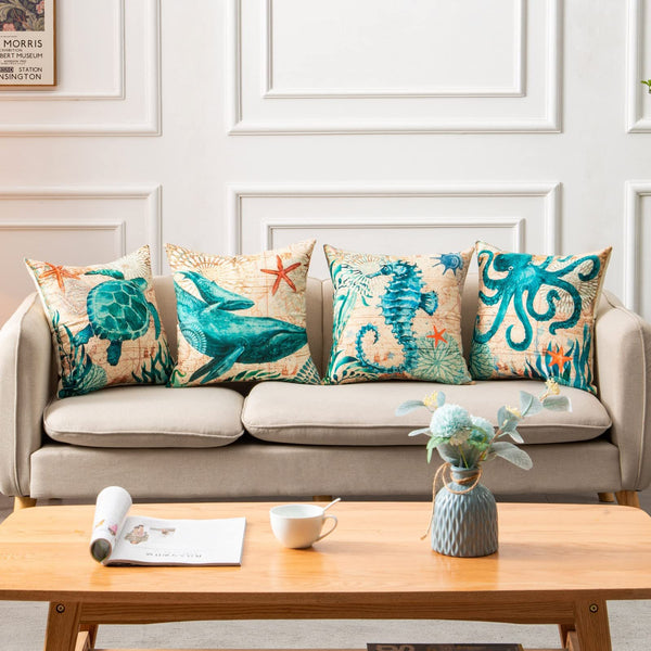 Marine Sea Animal Mermaid Theme Vintage Style Printed Cushion Covers Square 45cm