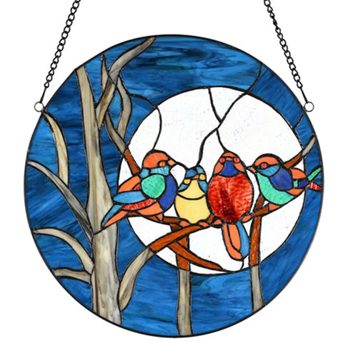 Four Birds Stained Glass Look Acrylic Suncatcher Window Ornament 15cm