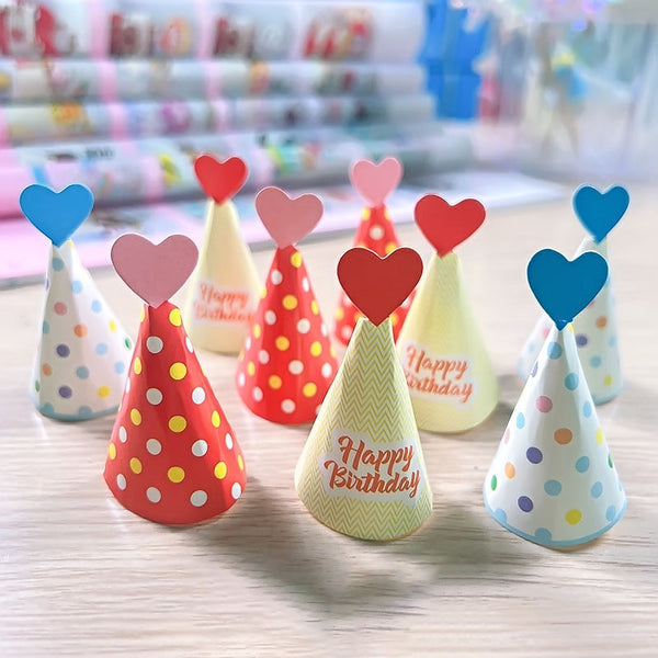 9 Pce Happy Birthday Paper Hat Cake Decoration Set