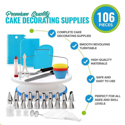 106 Pce Piping Icing Nozzles Tips Bags Turntable Scrapers Cake Cupcake Decorating