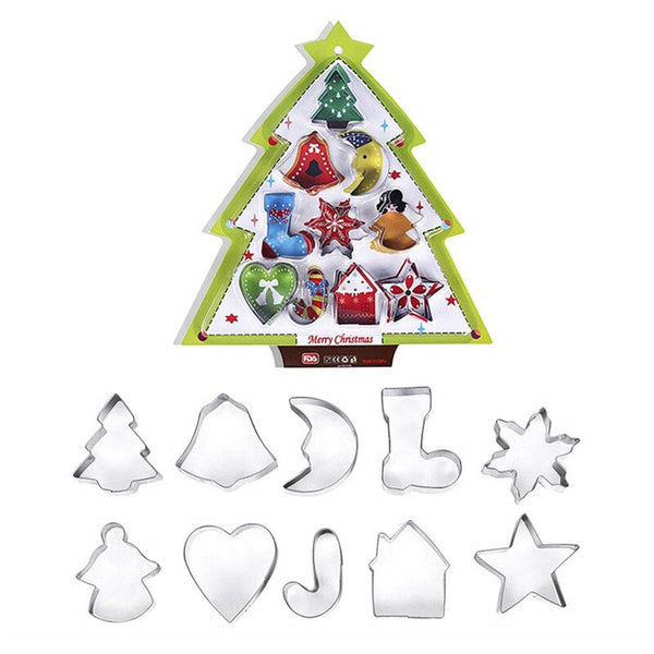 10 Pce Christmas Cookie Biscuit Cutter Mold Stainless Steel Metal Set