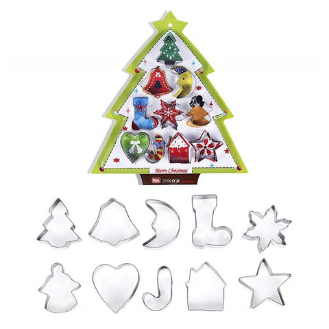 10 Pce Christmas Cookie Biscuit Cutter Mold Stainless Steel Metal Set