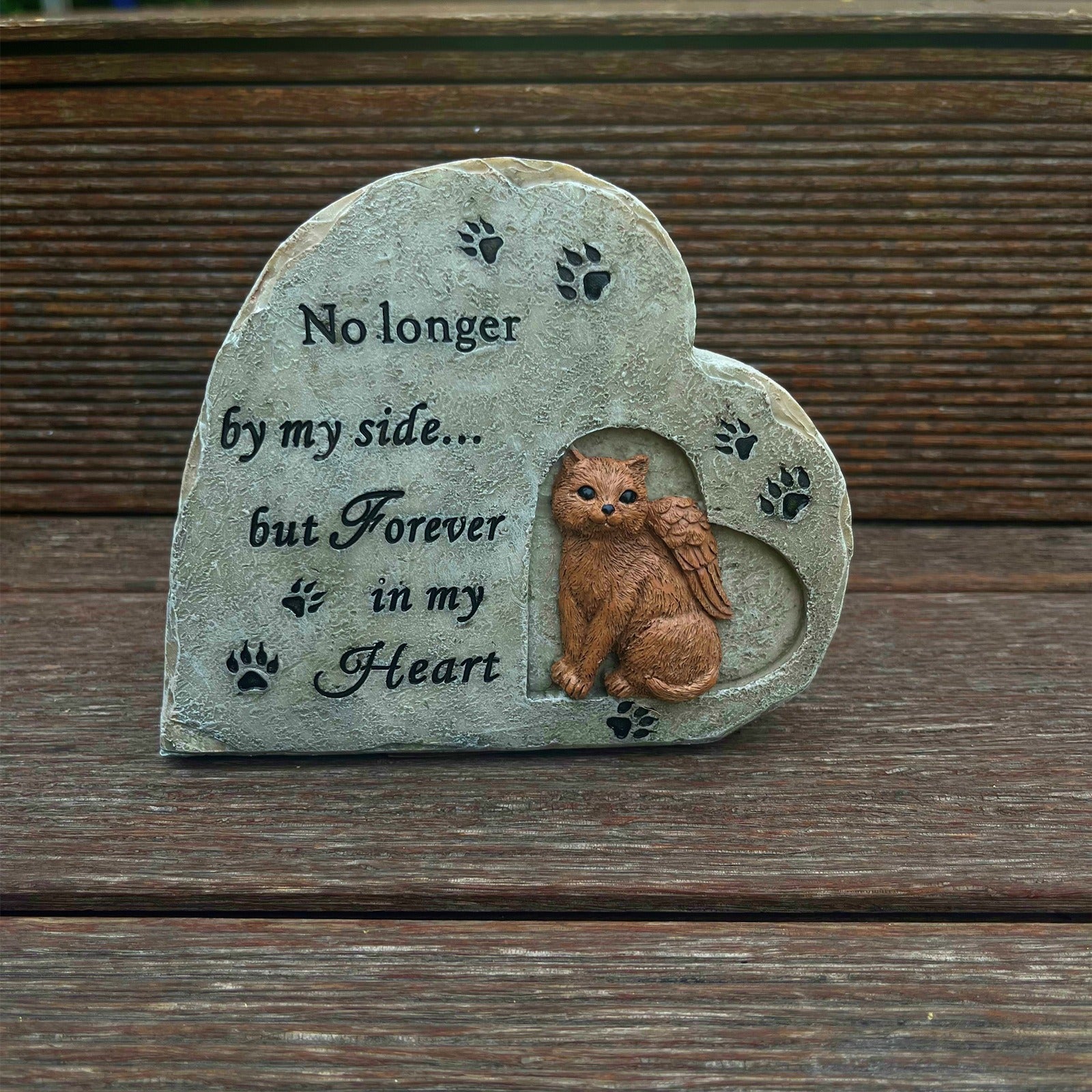 Heart Shaped Pet Memorial Plaque Monument Outdoor Garden Resin Cat