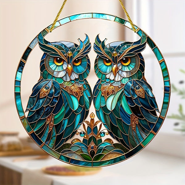 Stained Glass Look Acrylic Green Owl Suncatcher Sun Catcher 20cm